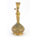 Turkish Islamic gilded copper hookah, finely embossed and engraved with flowers, 50cm high :For