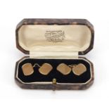 Pair of 9ct gold engine turned cufflinks, housed in a Heasman & Son fitted box, 7.0g :For Further