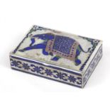 Indian silver and enamel box, the hinged lid enamelled with an elephant, impressed 925 mark to the