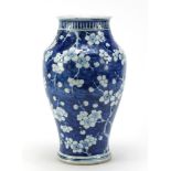 Chinese blue and white porcelain vase, hand painted with prunus flowers, 33.5cm high :For Further