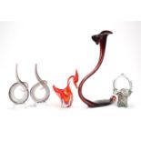 Colourful glassware including a large swan design vase, the largest 40cm high :For Further Condition