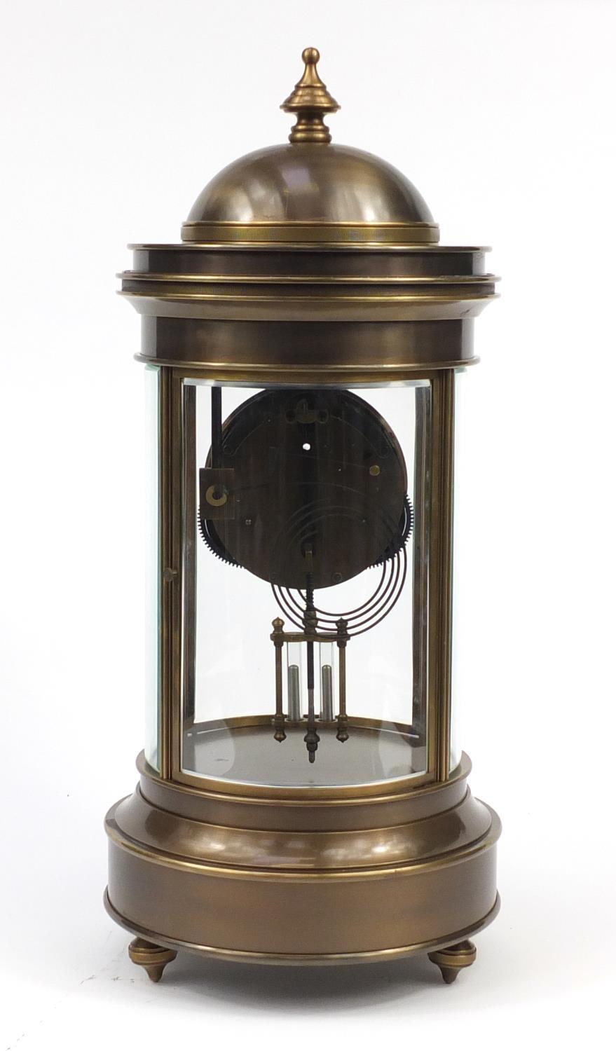 Large French bronzed circular four glass mantle clock with Roman numerals, numbered 1889 to the - Image 5 of 5