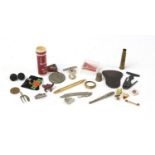 Objects including Dunhill dri-pipe tubes, silver and enamel brooch and silver thimble :For Further