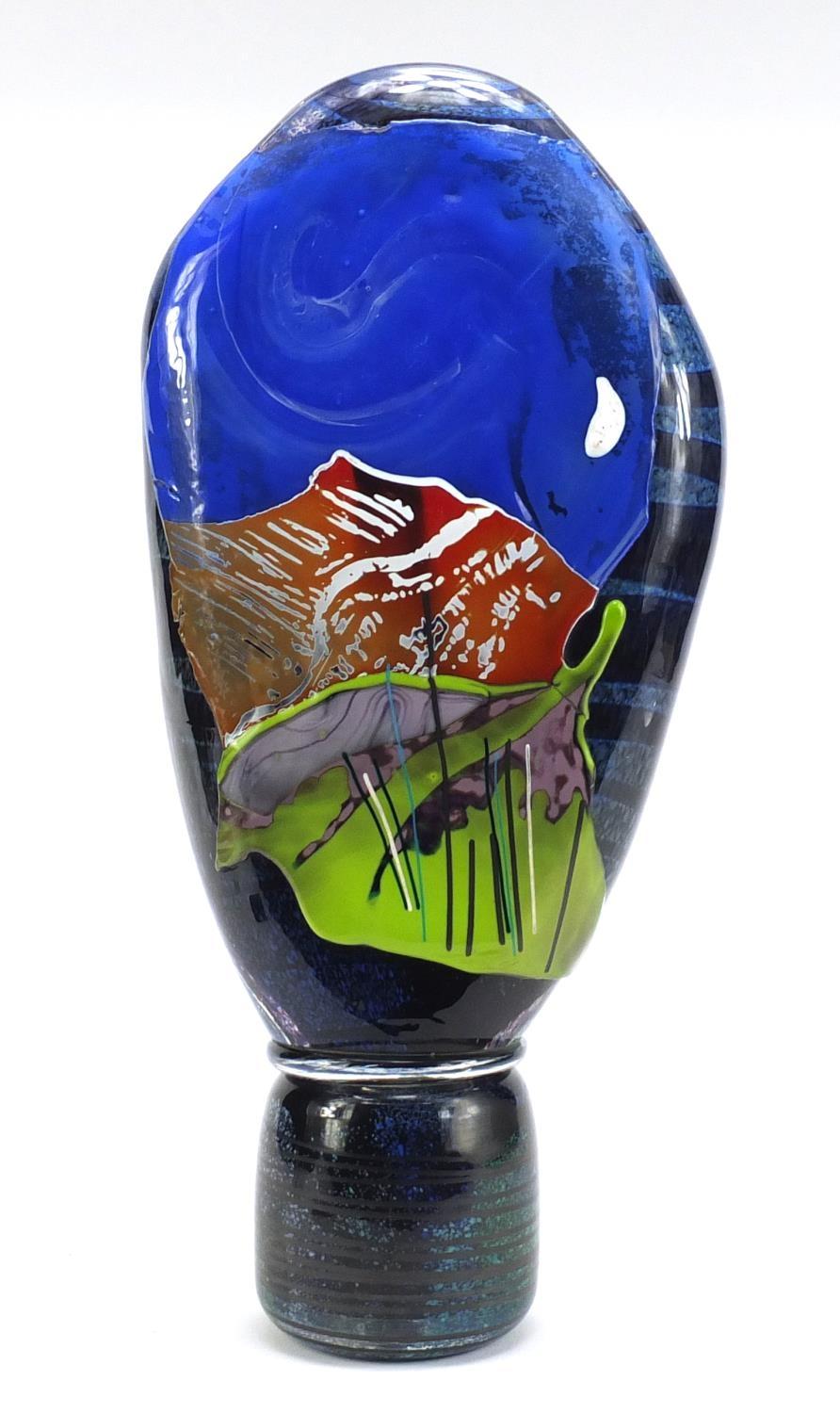 Large colourful glass sculpture of Uluru by James Carcass, etched and marked and dated 1991 to the