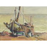 Moored boat, Impressionist oil on board bearing a signature T Thomas, 44cm x 32cm :For Further