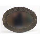 Arts and Crafts Look But Linger Not brass wall mirror, 62cm x 46cm :For Further Condition Reports