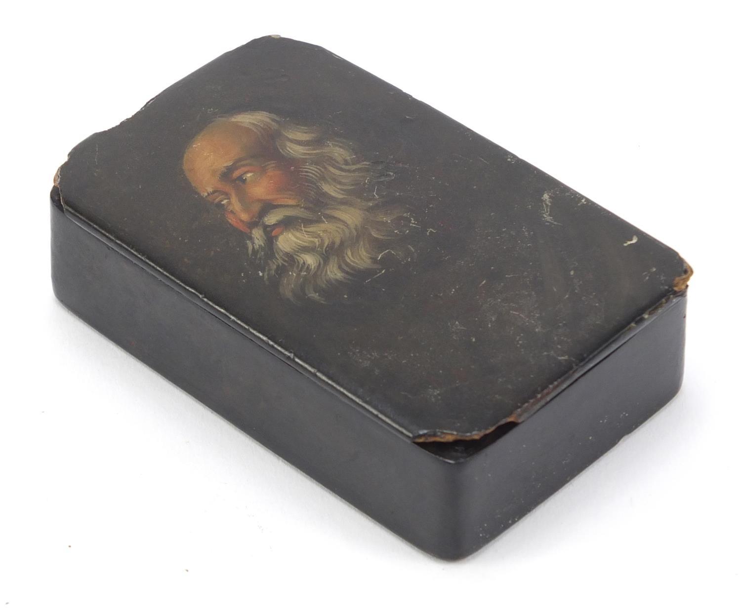 19th century snuff box hand painted with a bearded gentleman, 8cm wide :For Further Condition