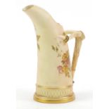 Royal Worcester blush ivory ewer with naturalistic handle decorated with flowers, numbered 1116,