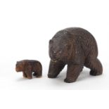 Two Black Forest carved wood bears, the largest 9.5cm in length :For Further Condition Reports