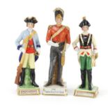 Three hand painted porcelain soldiers including a Captain from Royal Scots Greys regiment, the