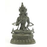 Chino-Tibetan verdigris figure of Buddha, 34.5cm high :For Further Condition Reports Please Visit