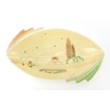 Art Deco Clarice Cliff bowl hand painted with stylized tree, 32cm wide :For Further Condition