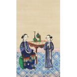 Chinese pith painting of an Empress and scholar, mounted and framed, 19.5cm x 17cm :For Further
