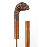 Malacca sword stick with dog's head design handle, 98.5cm in length :For Further Condition Reports