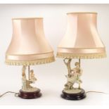 Two Capodimonte table lamps with shades, the largest overall 72cm high :For Further Condition