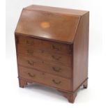 Edwardian inlaid mahogany bureau, the fall enclosing a fitted interior above four drawers, 97cm H