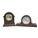 Two oak cased mantel clocks, one marked Wales and McCulloch Ltd, the largest 41cm wide :For