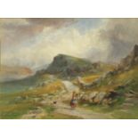 F Lindsay 1846 - Mountain Road, Wales, 19th century watercolour, mounted and framed, 35cm x 25.