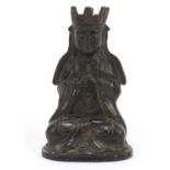 Chinese patinated bronze deity, 17.5cm high :For Further Condition Reports Please Visit Our Website,