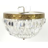 Circular brass and cut crystal bag chandelier, 36cm in diameter x 20cm high :For Further Condition