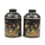 Pair of Tollware canisters decorated with birds amongst flowers, each 36.5cm high :For Further