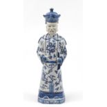 Large Chinese blue and white porcelain figure of an Emporer, 57cm high :For Further Condition