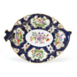 19th century Worcester style Samson porcelain leaf dish, hand painted with panels of birds onto a