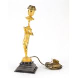 Partially classical gilt bronze table lamp in the form of a nude female, 41cm high :For Further