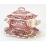 Mason's vista sauce tureen and cover on stand with ladel, 36cm wide :For Further Condition Reports
