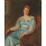 C J Richardson - Portrait of Birdie MacLaren, oil on canvas, inscribed label verso, mounted and