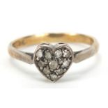 9ct gold and silver love heart ring set with clear stones, size M, 1.8g :For Further Condition