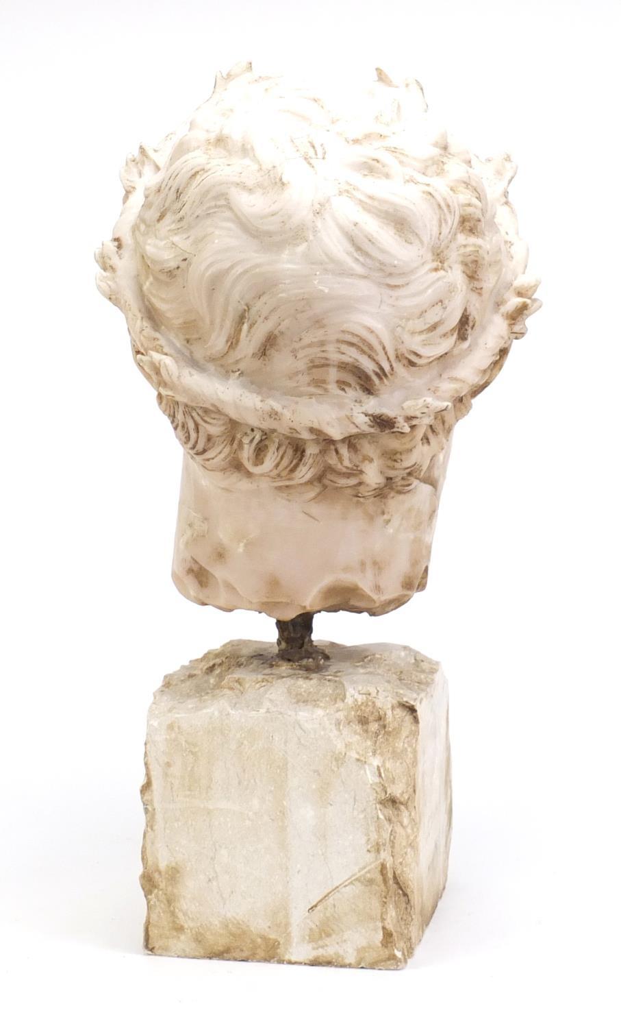 Antique white marble carving of a Roman emperor raised on a square stone base, 50cm high :For - Image 3 of 4