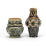 Two Martin Brothers style stoneware vases, the largest 9cm high :For Further Condition Reports