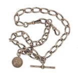 Victorian silver watch chain with T-bar, 40cm in length, 57.8g :For Further Condition Reports Please