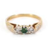 9ct gold emerald and diamond ring, size L, 1.8g :For Further Condition Reports Please Visit Our