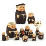 Goebel monk china including jugs and a cruet set on stand, 20cm high :For Further Condition