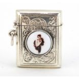 Sterling silver vesta with enamelled risqué female plaque, 3.8cm high, 18.0g :For Further