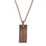 One ounce silver pendant ingot on a belcher link necklace, the pendant 5cm in length, 40.8g :For