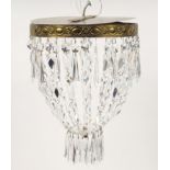 Circular brass and cut crystal bag chandelier, 37cm in diameter x 32cm high :For Further Condition