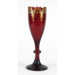 19th century Bohemian ruby glass vase with gilt decoration, 31cm high :For Further Condition Reports
