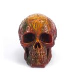 Amber coloured skull with all over Celtic design, 14cm high :For Further Condition Reports Please