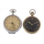 Two Military interest pocket watches comprising a Carley & Clements LD example and a Mentor alarm
