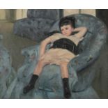 Young girl in a chair, French Impressionist oil on board, framed, 69.5cm x 59cm :For Further