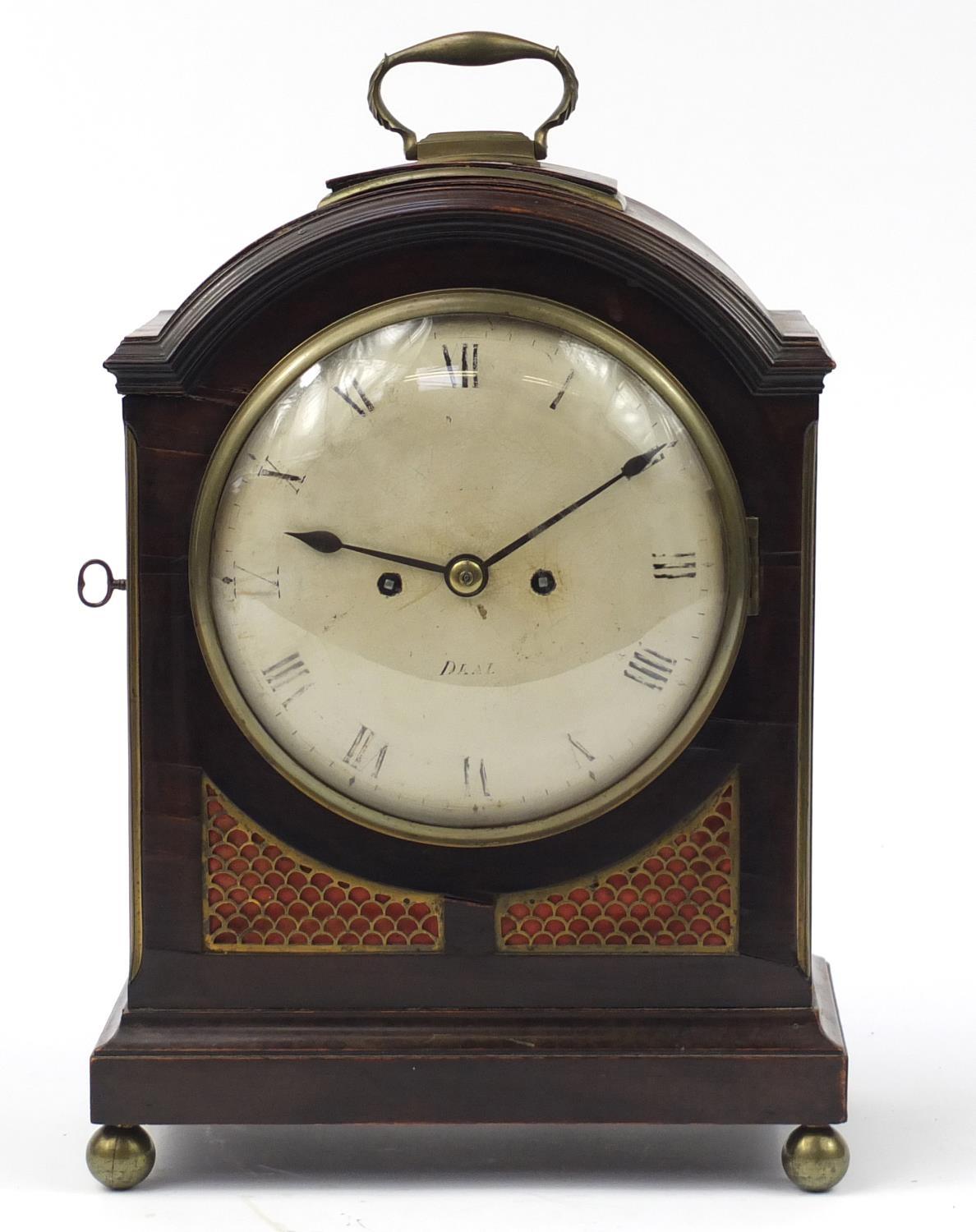 Regency mahogany bracket clock with twin Fusee movement, the circular dial with Roman numerals