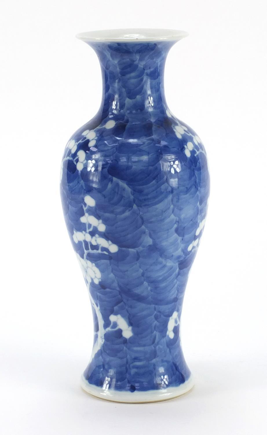 Chinese blue and white porcelain baluster vase hand painted with prunus flowers, blue ring marks - Image 2 of 8