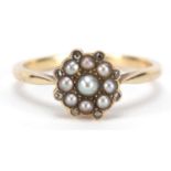 Victorian unmarked gold, seed pearl and diamond ring, size S, 2.8g :For Further Condition Reports