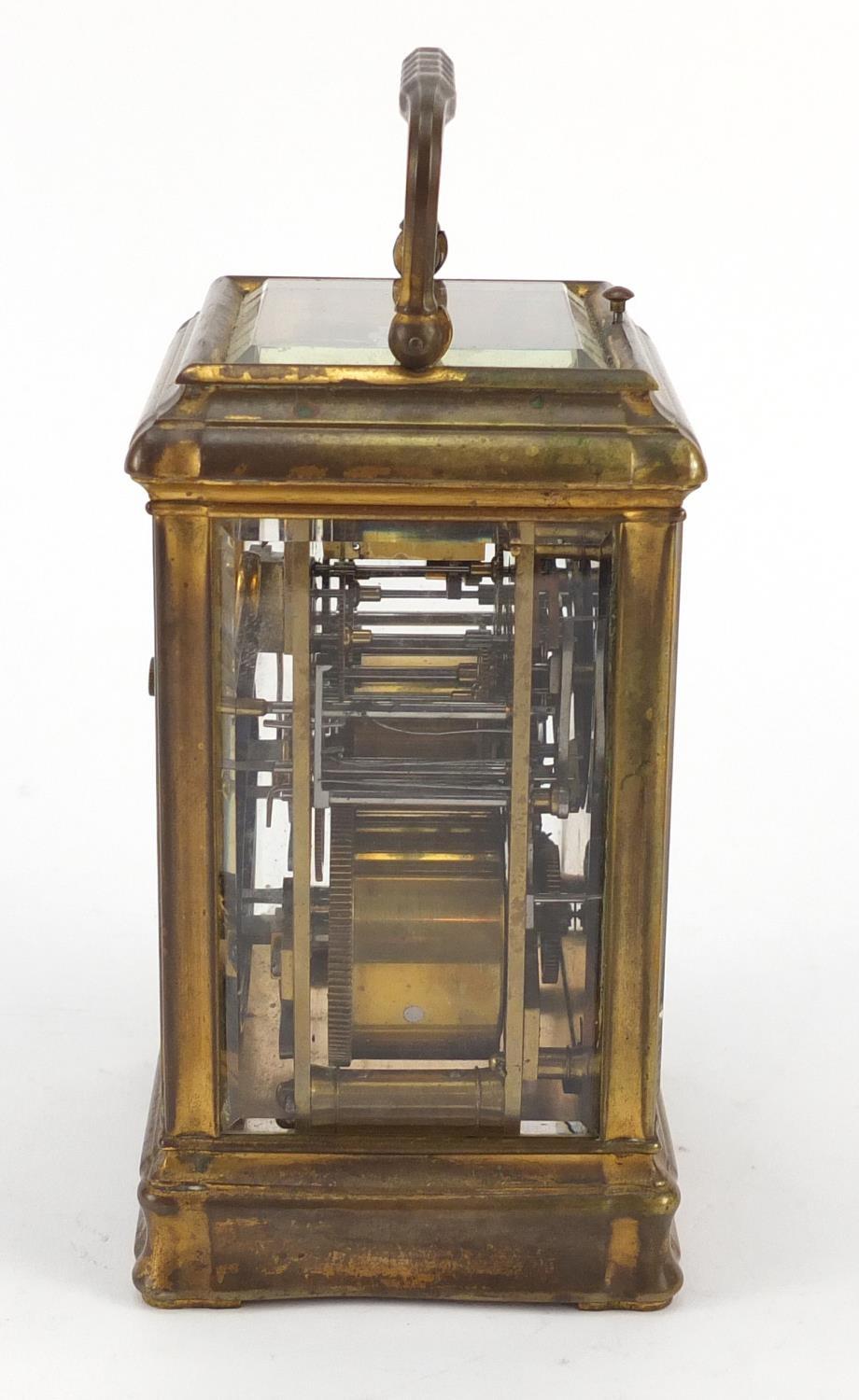 French brass cased repeating carriage clock with leather travelling case by François-Arsene - Image 7 of 10