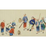 Chinese pith painting of a group of figures, mounted and framed, 30.5cm x 18.5cm :For Further