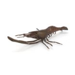 Japanese patinated bronze crayfish, impressed character marks to the base, 14cm in length :For