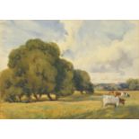 W F Norris 1926 - Cattle in a landscape, watercolour, mounted framed and glazed, 35.5cm x 25.5cm :